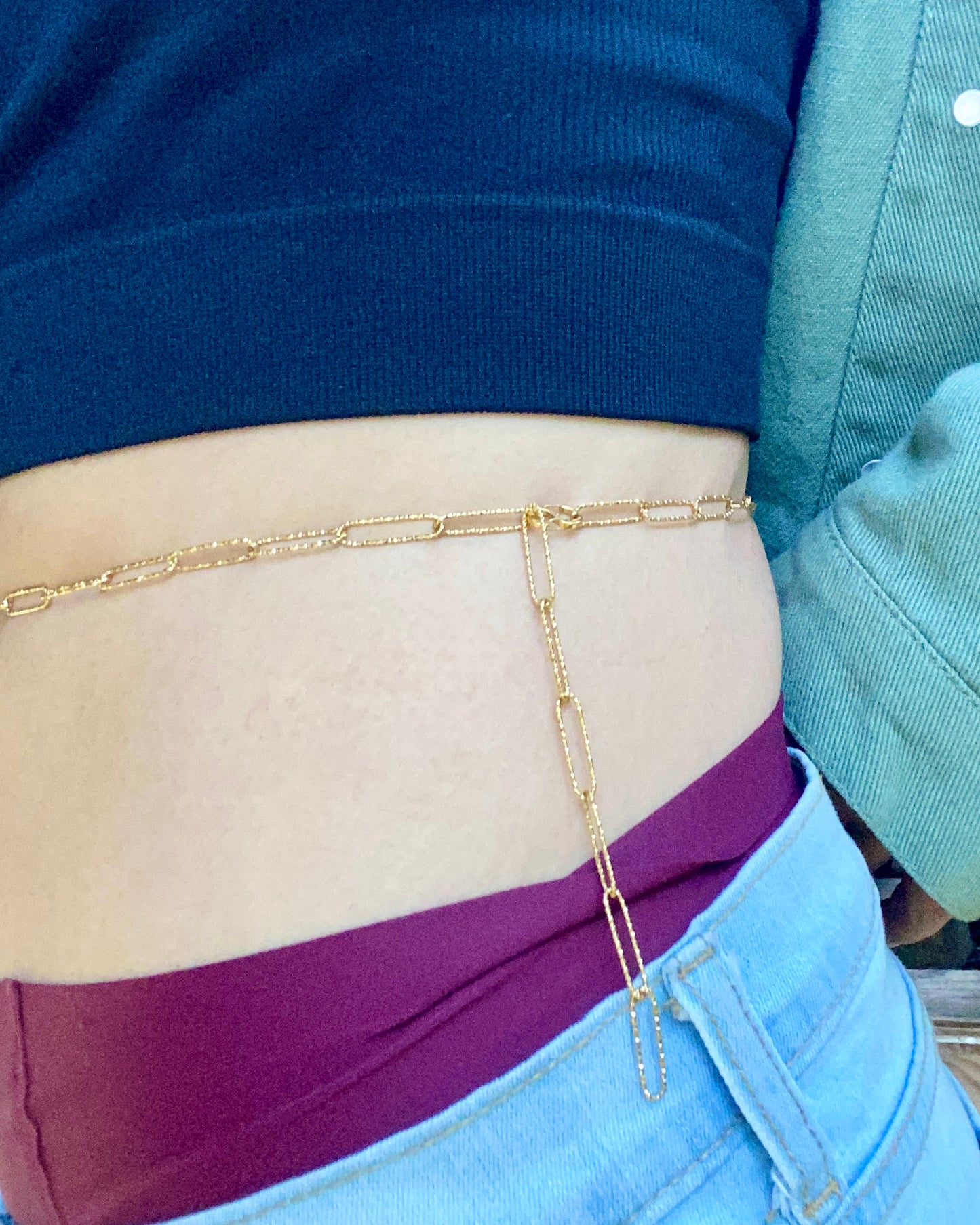 “Dramamine” Textured Paperclip Belly Chain