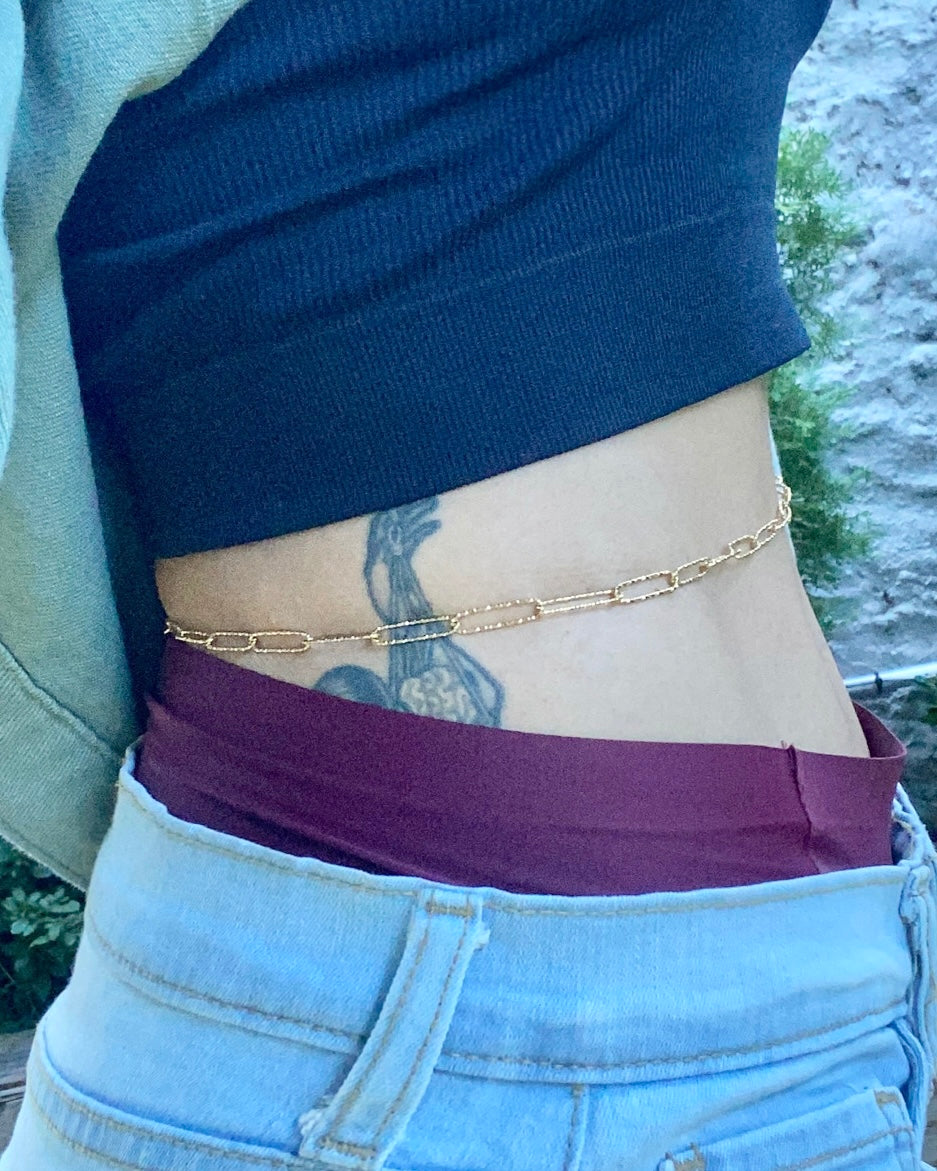 “Dramamine” Textured Paperclip Belly Chain